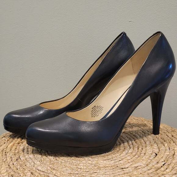 Nine West Wise Up Black Leather Platform Heels,Size 9.5 - Picture 1 of 11